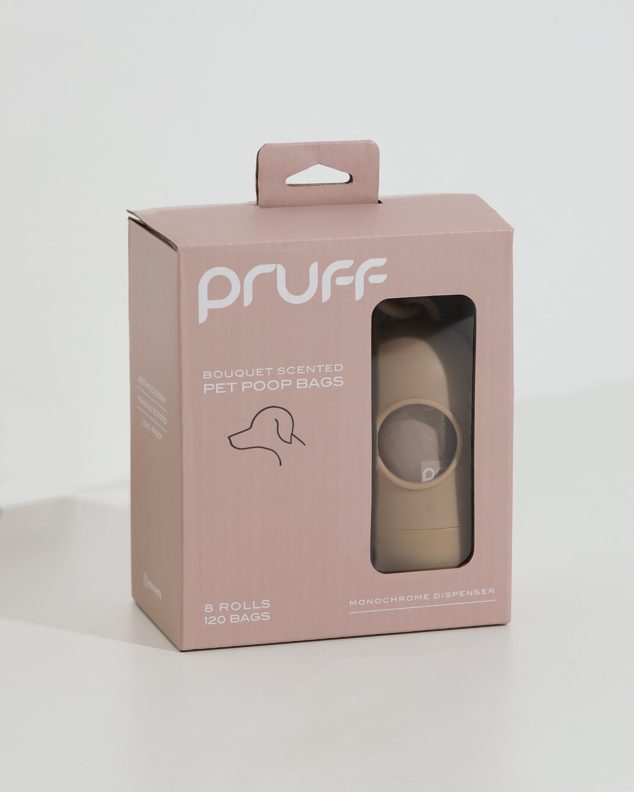 Modern Minimalist Pet Waste Bags. Neutral colored dog poop bags by Pruff Pets.