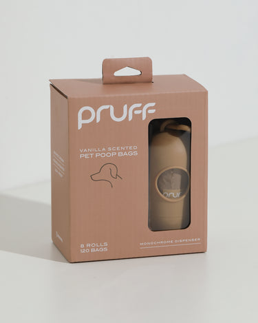 Modern Minimalist Pet Waste Bags. Neutral colored dog poop bags by Pruff Pets.