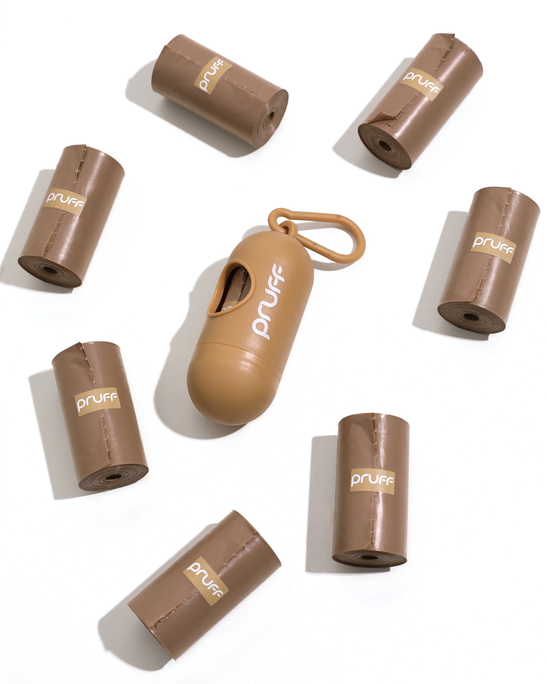 Modern Minimalist Pet Waste Bags. Neutral colored dog poop bags by Pruff Pets.